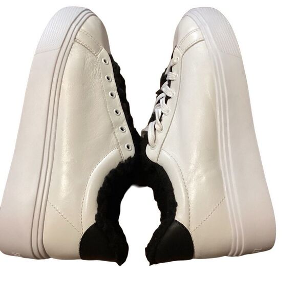 NWT Schutz KRISTIN White Leather Platform Sneakers Black Faux Fur Lining 8.5 - Picture 6 of 11